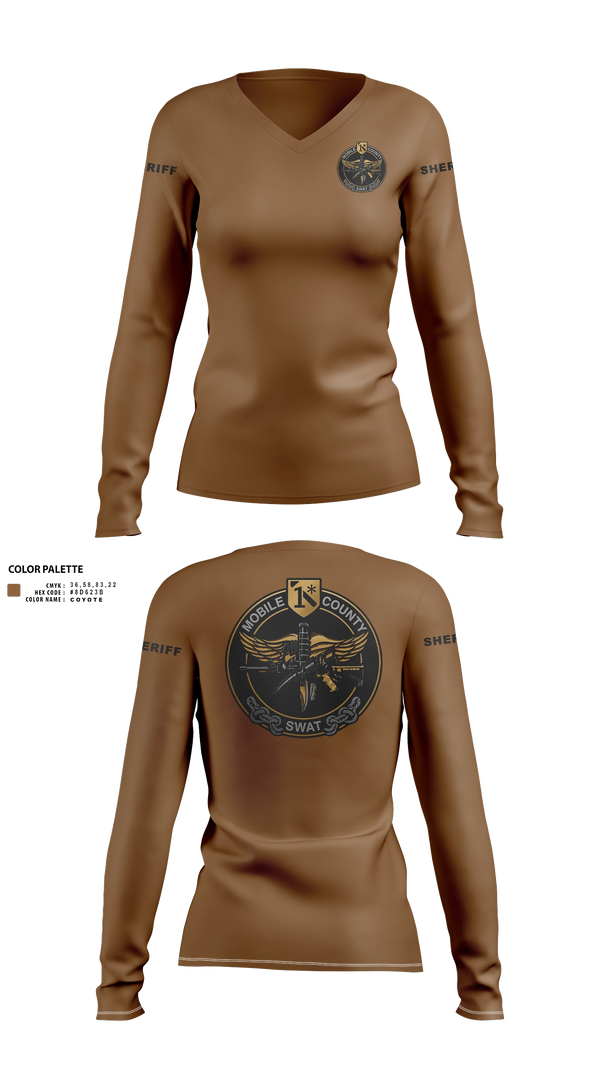 Womens Long Sleeve Vneck Shirt, MOBILE COUNTY SWAT, Police, Teamtime, Team time, sublimation, custom sports apparel, team uniforms, spirit wear, spiritwear, sports uniforms, custom shirts, team store, custom team store, fundraiser sports, apparel fundraiser