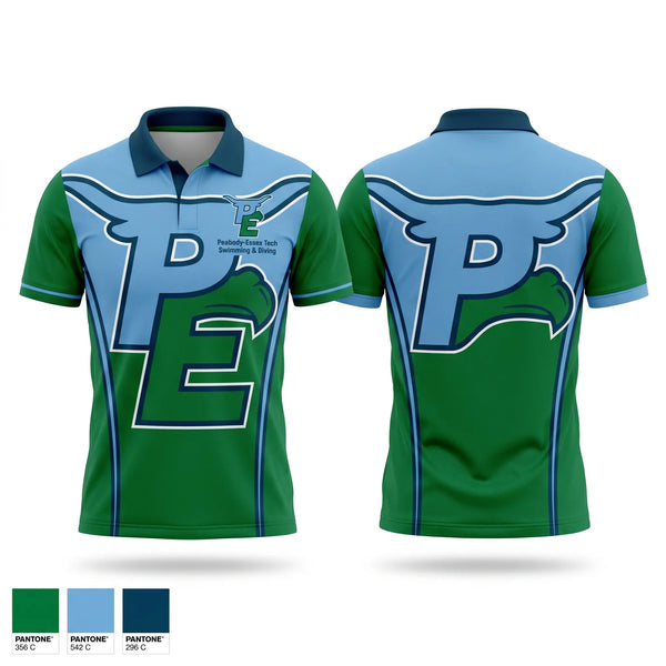 Short Sleeve Performance Polo, Peabody Veterans Memorial High School Swimming, Swimming, Teamtime, Team time, sublimation, custom sports apparel, team uniforms, spirit wear, spiritwear, sports uniforms, custom shirts, team store, custom team store, fundraiser sports, apparel fundraiser