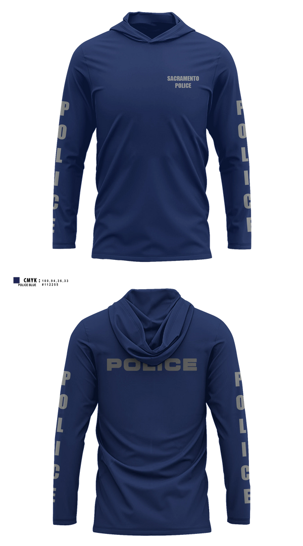 Long Sleeve hooded sunshirt, Sacramento Police Marine Unit, Police, Teamtime, Team time, sublimation, custom sports apparel, team uniforms, spirit wear, spiritwear, sports uniforms, custom shirts, team store, custom team store, fundraiser sports, apparel fundraiser