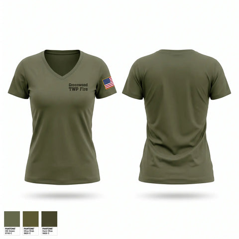 Womens Short Sleeve Vneck Shirt, Greenwood TWP Fire, Fire Department, Teamtime, Team time, sublimation, custom sports apparel, team uniforms, spirit wear, spiritwear, sports uniforms, custom shirts, team store, custom team store, fundraiser sports, apparel fundraiser