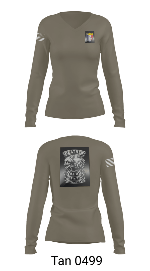 Womens Long Sleeve Vneck Shirt, 307th SMC, National Guard, Teamtime, Team time, sublimation, custom sports apparel, team uniforms, spirit wear, spiritwear, sports uniforms, custom shirts, team store, custom team store, fundraiser sports, apparel fundraiser