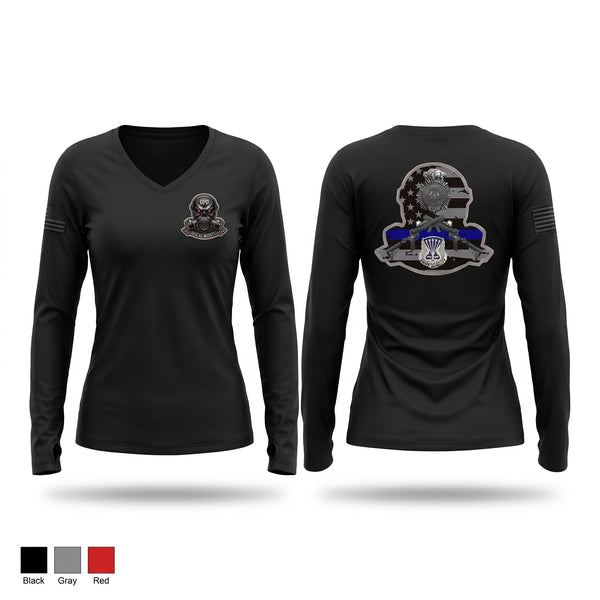 Womens Long Sleeve Vneck Shirt, RDF Chemical Munitions Team, Police, Teamtime, Team time, sublimation, custom sports apparel, team uniforms, spirit wear, spiritwear, sports uniforms, custom shirts, team store, custom team store, fundraiser sports, apparel fundraiser