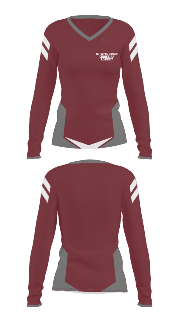 Women's Long Sleeve Vneck Shirt, Greater Grace Christian Academy, Spirit Store, Teamtime, Team time, sublimation, custom sports apparel, team uniforms, spirit wear, spiritwear, sports uniforms, custom shirts, team store, custom team store, fundraiser sports, apparel fundraiser