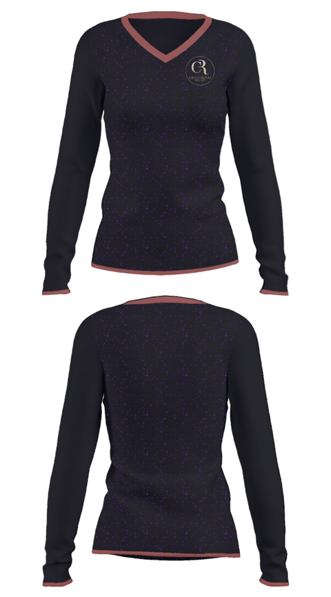 Women's Long Sleeve Vneck Shirt, Cinco Rosas Resort, Tennis, Teamtime, Team time, sublimation, custom sports apparel, team uniforms, spirit wear, spiritwear, sports uniforms, custom shirts, team store, custom team store, fundraiser sports, apparel fundraiser