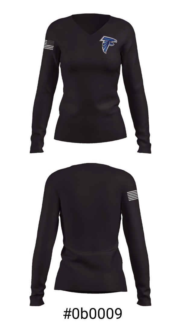 Women's Long Sleeve Vneck Shirt, Freeman High School, Spirit Store, Teamtime, Team time, sublimation, custom sports apparel, team uniforms, spirit wear, spiritwear, sports uniforms, custom shirts, team store, custom team store, fundraiser sports, apparel fundraiser