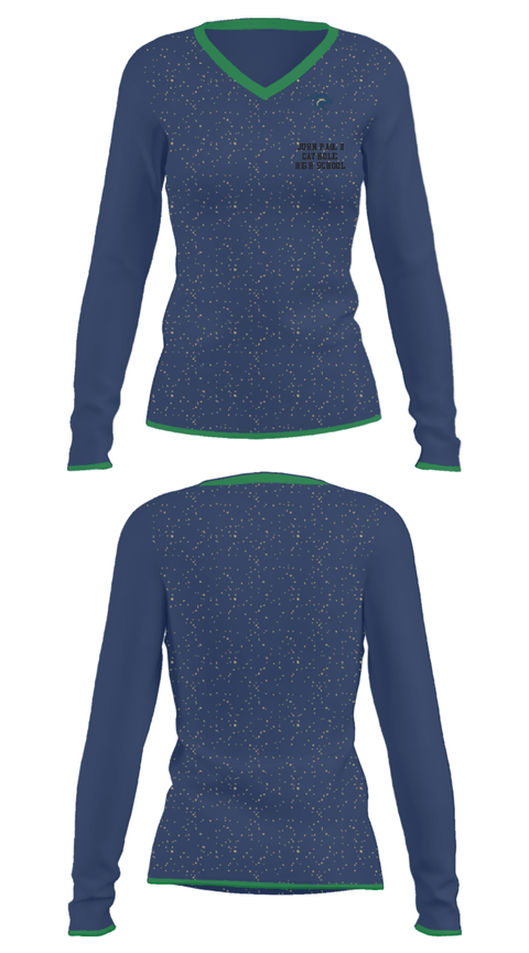 Women's Long Sleeve Vneck Shirt, John Paul Ii Catholic High School, Spirit Store, Teamtime, Team time, sublimation, custom sports apparel, team uniforms, spirit wear, spiritwear, sports uniforms, custom shirts, team store, custom team store, fundraiser sports, apparel fundraiser