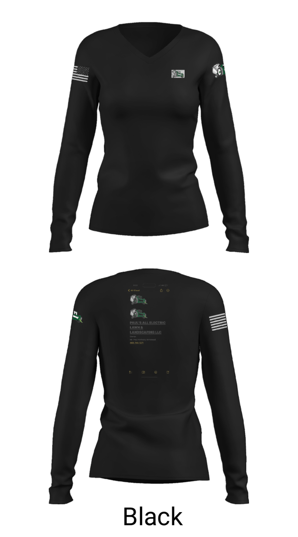 Women's Long Sleeve Vneck Shirt, PAUL’S ALL ELECTRIC LAWN & LANDSCAPING, , Teamtime, Team time, sublimation, custom sports apparel, team uniforms, spirit wear, spiritwear, sports uniforms, custom shirts, team store, custom team store, fundraiser sports, apparel fundraiser