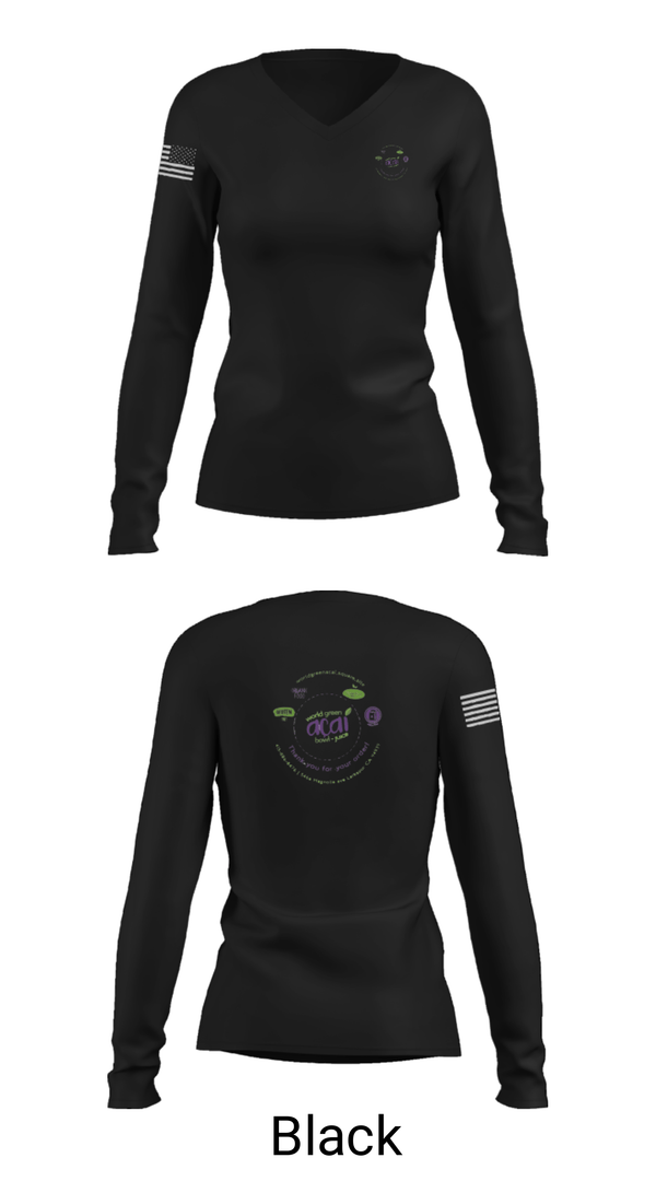 Women's Long Sleeve Vneck Shirt, World green açaí bowl, , Teamtime, Team time, sublimation, custom sports apparel, team uniforms, spirit wear, spiritwear, sports uniforms, custom shirts, team store, custom team store, fundraiser sports, apparel fundraiser