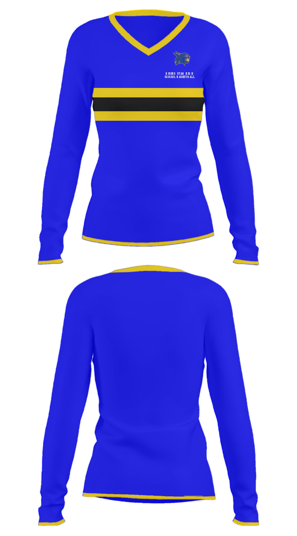 Women's Long Sleeve Vneck Shirt, Rising Star High School Basketball, Women's Basketball, Teamtime, Team time, sublimation, custom sports apparel, team uniforms, spirit wear, spiritwear, sports uniforms, custom shirts, team store, custom team store, fundraiser sports, apparel fundraiser