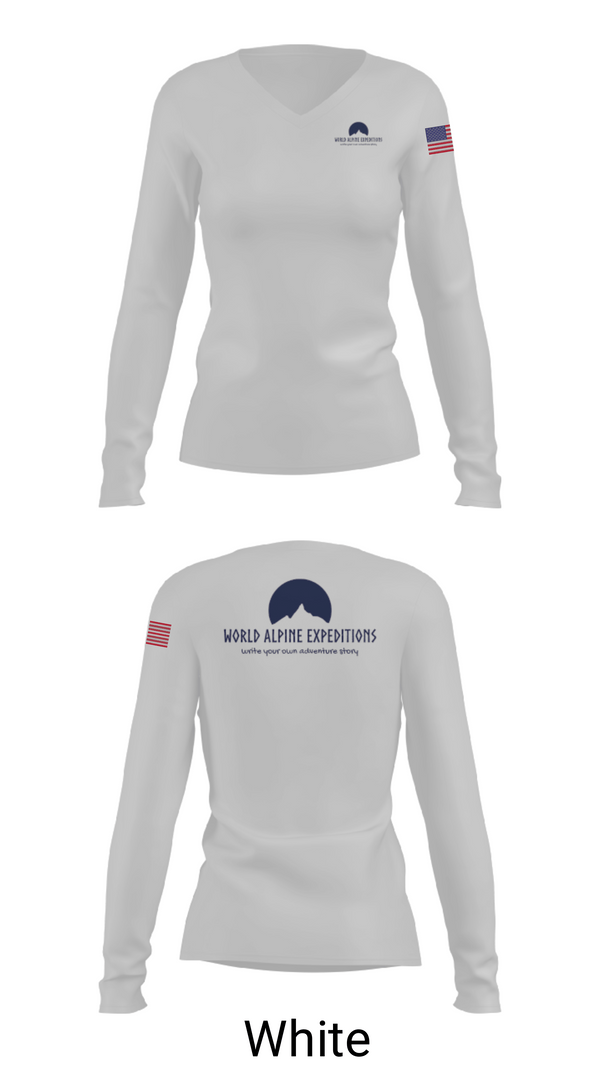 Women's Long Sleeve Vneck Shirt, World Alpine Expeditions, , Teamtime, Team time, sublimation, custom sports apparel, team uniforms, spirit wear, spiritwear, sports uniforms, custom shirts, team store, custom team store, fundraiser sports, apparel fundraiser