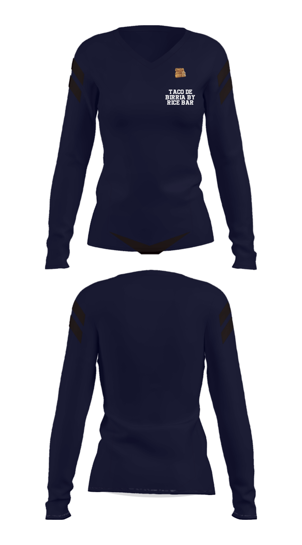Women's Long Sleeve Vneck Shirt, Taco de Birria by Rice Bar, , Teamtime, Team time, sublimation, custom sports apparel, team uniforms, spirit wear, spiritwear, sports uniforms, custom shirts, team store, custom team store, fundraiser sports, apparel fundraiser
