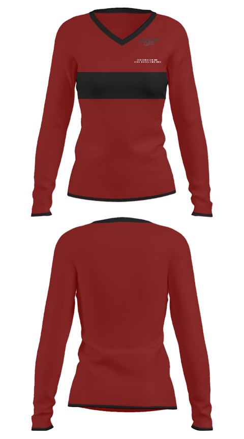 Women's Long Sleeve Vneck Shirt, Concordia Lutheran High School Gymnastics, Spirit Store, Teamtime, Team time, sublimation, custom sports apparel, team uniforms, spirit wear, spiritwear, sports uniforms, custom shirts, team store, custom team store, fundraiser sports, apparel fundraiser