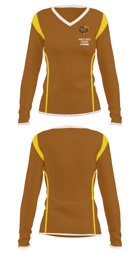 Women's Long Sleeve Vneck Shirt, South High School Swimming, Swimming, Teamtime, Team time, sublimation, custom sports apparel, team uniforms, spirit wear, spiritwear, sports uniforms, custom shirts, team store, custom team store, fundraiser sports, apparel fundraiser