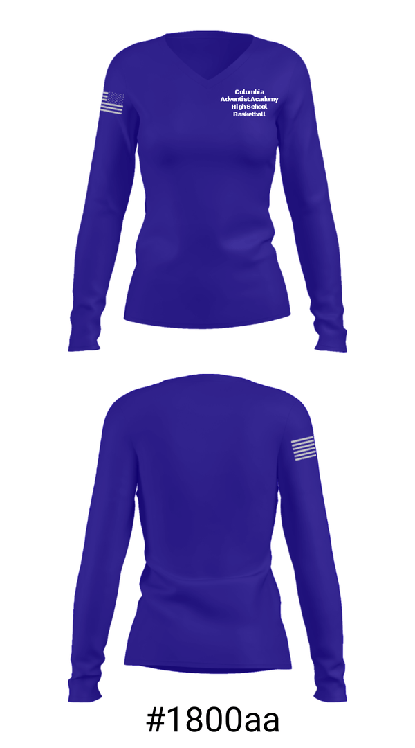 Women's Long Sleeve Vneck Shirt, Columbia Adventist Academy High School Basketball, Men's Basketball, Teamtime, Team time, sublimation, custom sports apparel, team uniforms, spirit wear, spiritwear, sports uniforms, custom shirts, team store, custom team store, fundraiser sports, apparel fundraiser