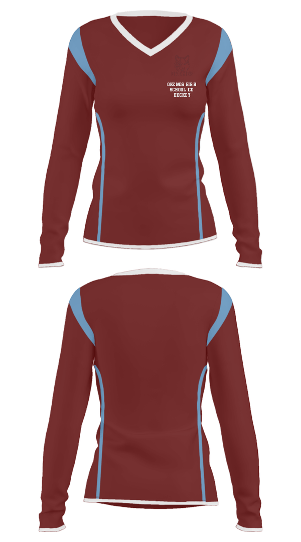 Women's Long Sleeve Vneck Shirt, Okemos High School Ice Hockey, Ice Hockey, Teamtime, Team time, sublimation, custom sports apparel, team uniforms, spirit wear, spiritwear, sports uniforms, custom shirts, team store, custom team store, fundraiser sports, apparel fundraiser