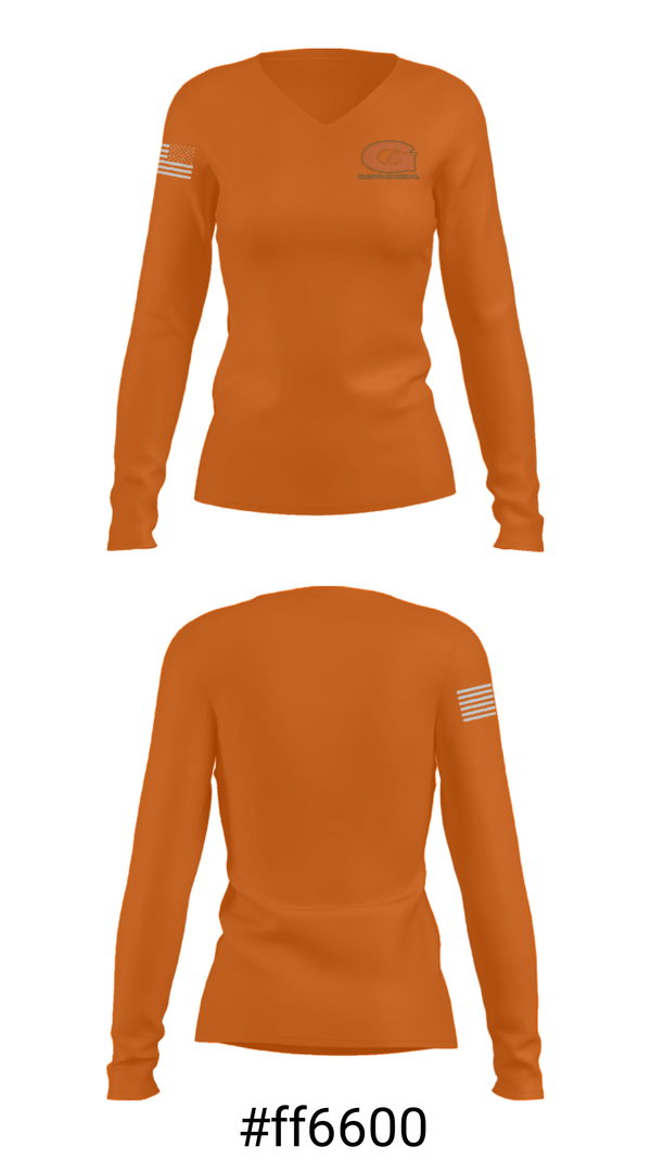 Women's Long Sleeve Vneck Shirt, Glenwood School, Spirit Store, Teamtime, Team time, sublimation, custom sports apparel, team uniforms, spirit wear, spiritwear, sports uniforms, custom shirts, team store, custom team store, fundraiser sports, apparel fundraiser