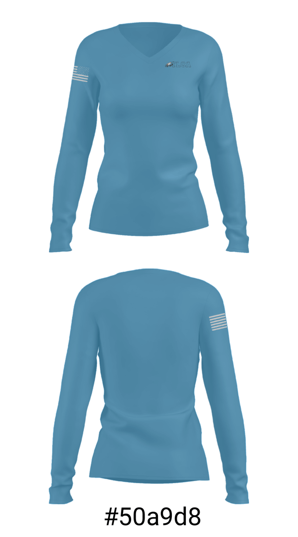 Women's Long Sleeve Vneck Shirt, Texas Leadership Charter Academy, Spirit Store, Teamtime, Team time, sublimation, custom sports apparel, team uniforms, spirit wear, spiritwear, sports uniforms, custom shirts, team store, custom team store, fundraiser sports, apparel fundraiser