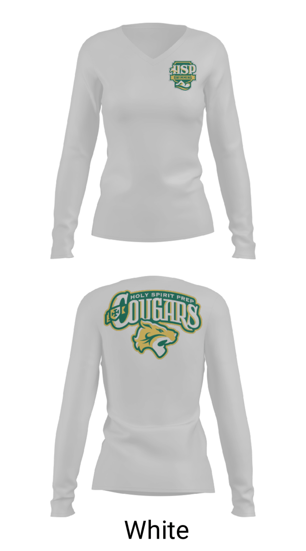 Women's Long Sleeve Vneck Shirt, Holy Spirit Preparatory Upper School Swimming, Swimming, Teamtime, Team time, sublimation, custom sports apparel, team uniforms, spirit wear, spiritwear, sports uniforms, custom shirts, team store, custom team store, fundraiser sports, apparel fundraiser