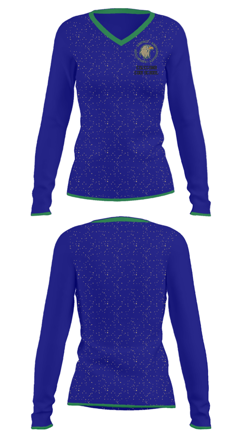 Women's Long Sleeve Vneck Shirt, Edgecomb Eddy School, Spirit Store, Teamtime, Team time, sublimation, custom sports apparel, team uniforms, spirit wear, spiritwear, sports uniforms, custom shirts, team store, custom team store, fundraiser sports, apparel fundraiser