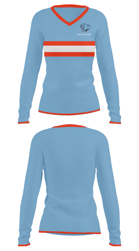 Women's Long Sleeve Vneck Shirt, Crow High School, Spirit Store, Teamtime, Team time, sublimation, custom sports apparel, team uniforms, spirit wear, spiritwear, sports uniforms, custom shirts, team store, custom team store, fundraiser sports, apparel fundraiser