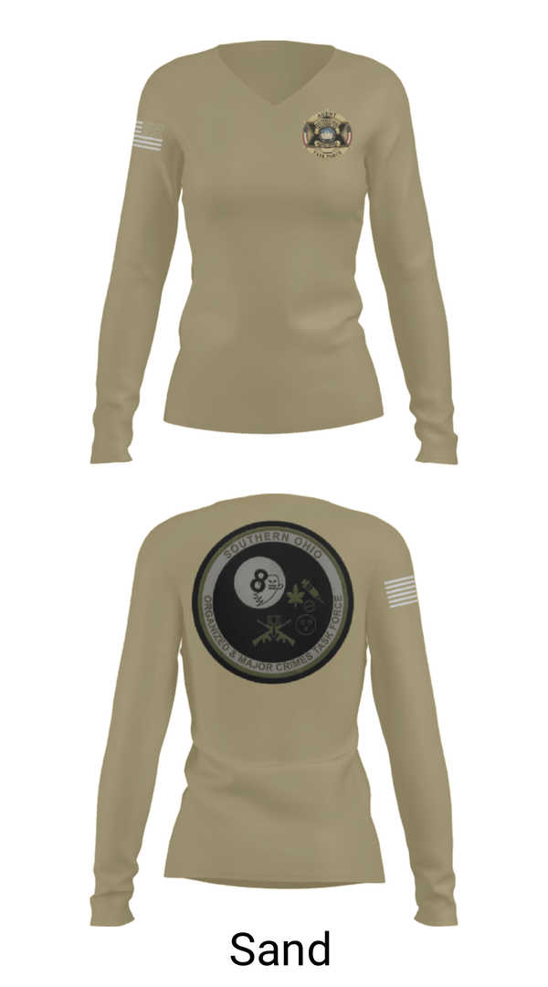 Women's Long Sleeve Vneck Shirt, Southern Ohio Organized and Major Crimes Task Force, Police, Teamtime, Team time, sublimation, custom sports apparel, team uniforms, spirit wear, spiritwear, sports uniforms, custom shirts, team store, custom team store, fundraiser sports, apparel fundraiser