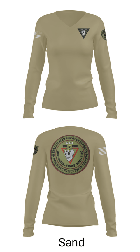 Women's Long Sleeve Vneck Shirt, SSD, Police, Teamtime, Team time, sublimation, custom sports apparel, team uniforms, spirit wear, spiritwear, sports uniforms, custom shirts, team store, custom team store, fundraiser sports, apparel fundraiser
