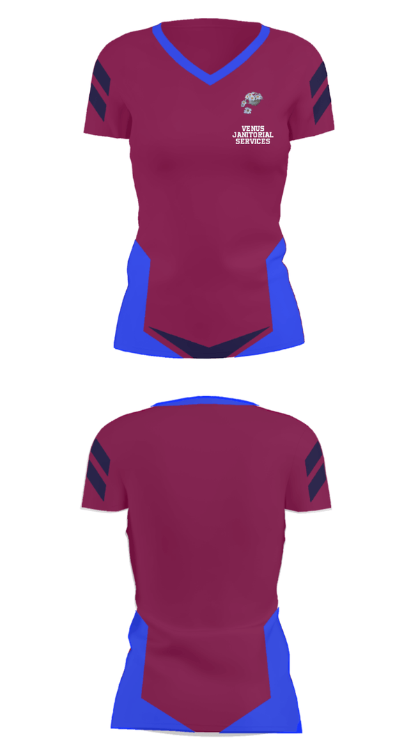 Women's Short Sleeve Vneck Shirt, Venus Janitorial Services, , Teamtime, Team time, sublimation, custom sports apparel, team uniforms, spirit wear, spiritwear, sports uniforms, custom shirts, team store, custom team store, fundraiser sports, apparel fundraiser
