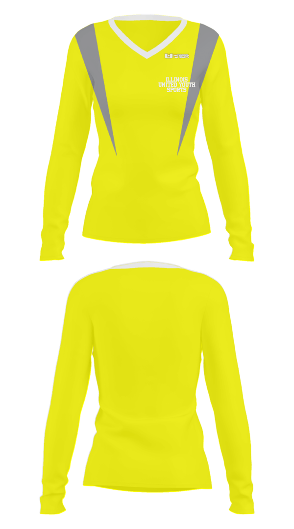 Women's Long Sleeve Vneck Shirt, Illinois United Youth Sports, Spirit Store, Teamtime, Team time, sublimation, custom sports apparel, team uniforms, spirit wear, spiritwear, sports uniforms, custom shirts, team store, custom team store, fundraiser sports, apparel fundraiser