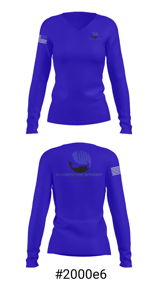 Women's Long Sleeve Vneck Shirt, NA Crawford Home Improvement, , Teamtime, Team time, sublimation, custom sports apparel, team uniforms, spirit wear, spiritwear, sports uniforms, custom shirts, team store, custom team store, fundraiser sports, apparel fundraiser