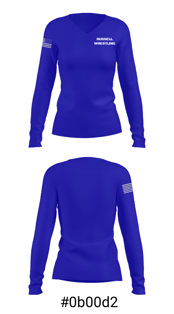 Women's Long Sleeve Vneck Shirt, RUSSELL WRESTLING, Wrestling, Teamtime, Team time, sublimation, custom sports apparel, team uniforms, spirit wear, spiritwear, sports uniforms, custom shirts, team store, custom team store, fundraiser sports, apparel fundraiser