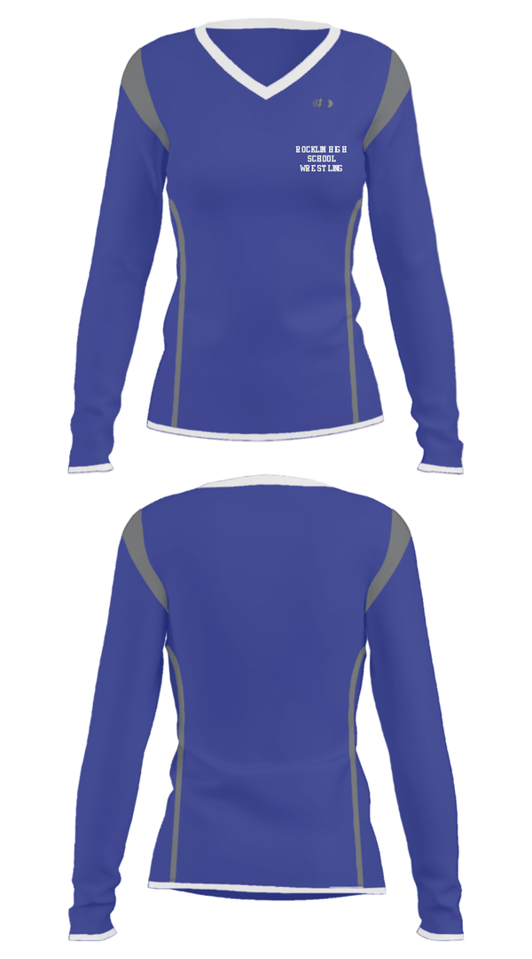 Women's Long Sleeve Vneck Shirt, Rocklin High School Wrestling, Wrestling, Teamtime, Team time, sublimation, custom sports apparel, team uniforms, spirit wear, spiritwear, sports uniforms, custom shirts, team store, custom team store, fundraiser sports, apparel fundraiser