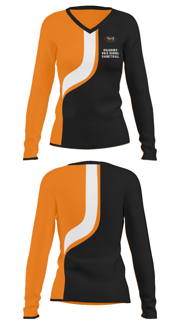 Women's Long Sleeve Vneck Shirt, Hillsboro High School Basketball, Men's Basketball, Teamtime, Team time, sublimation, custom sports apparel, team uniforms, spirit wear, spiritwear, sports uniforms, custom shirts, team store, custom team store, fundraiser sports, apparel fundraiser