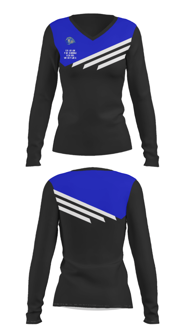 Women's Long Sleeve Vneck Shirt, Graham Park Middle School Wrestling, Wrestling, Teamtime, Team time, sublimation, custom sports apparel, team uniforms, spirit wear, spiritwear, sports uniforms, custom shirts, team store, custom team store, fundraiser sports, apparel fundraiser