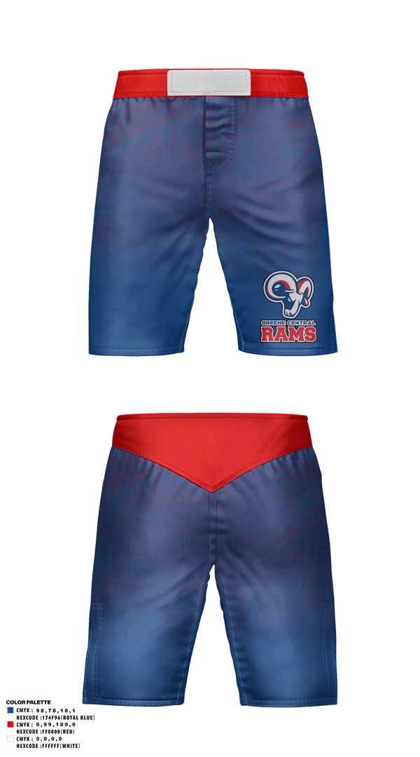 Fight Shorts, Greene Central Rams, Wrestling, Teamtime, Team time, sublimation, custom sports apparel, team uniforms, spirit wear, spiritwear, sports uniforms, custom shirts, team store, custom team store, fundraiser sports, apparel fundraiser