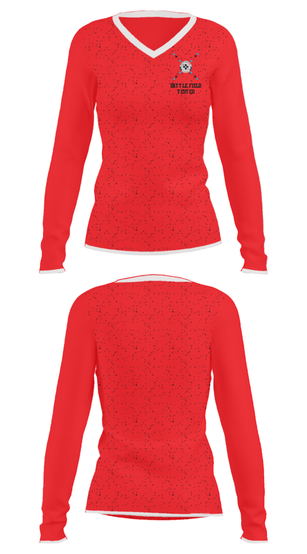Women's Long Sleeve Vneck Shirt, Battle Field Tested, Men's Basketball, Teamtime, Team time, sublimation, custom sports apparel, team uniforms, spirit wear, spiritwear, sports uniforms, custom shirts, team store, custom team store, fundraiser sports, apparel fundraiser