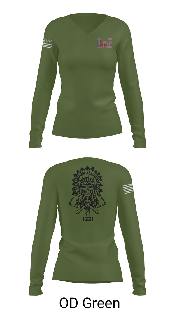 Womens Long Sleeve Vneck Shirt, 1221st Route Clearance Co., National Guard, Teamtime, Team time, sublimation, custom sports apparel, team uniforms, spirit wear, spiritwear, sports uniforms, custom shirts, team store, custom team store, fundraiser sports, apparel fundraiser