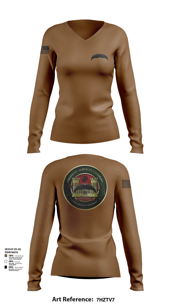 Womens Long Sleeve Vneck Shirt, Engineers Services Company, Marines, Teamtime, Team time, sublimation, custom sports apparel, team uniforms, spirit wear, spiritwear, sports uniforms, custom shirts, team store, custom team store, fundraiser sports, apparel fundraiser