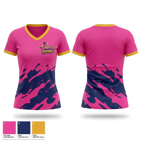 Womens Short Sleeve Vneck Shirt, Tumble Up Greensboro, Cheer, Teamtime, Team time, sublimation, custom sports apparel, team uniforms, spirit wear, spiritwear, sports uniforms, custom shirts, team store, custom team store, fundraiser sports, apparel fundraiser