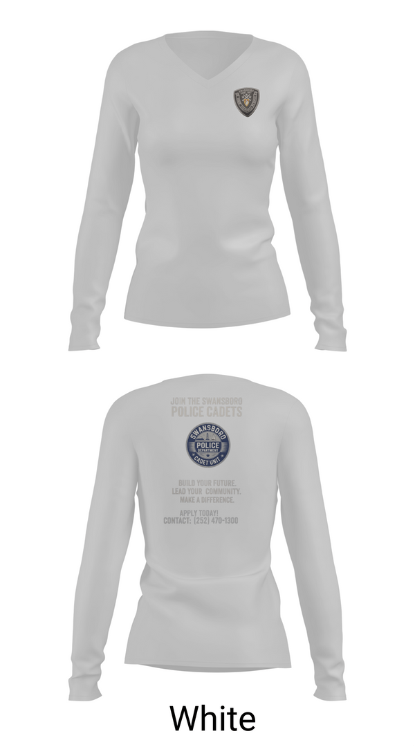 Womens Long Sleeve Vneck Shirt, Swansboro police cadets, Police, Teamtime, Team time, sublimation, custom sports apparel, team uniforms, spirit wear, spiritwear, sports uniforms, custom shirts, team store, custom team store, fundraiser sports, apparel fundraiser