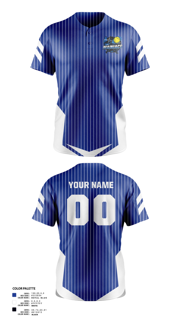 Two Button Softball Jersey, Capital Area Mainiacs, Softball, Teamtime, Team time, sublimation, custom sports apparel, team uniforms, spirit wear, spiritwear, sports uniforms, custom shirts, team store, custom team store, fundraiser sports, apparel fundraiser