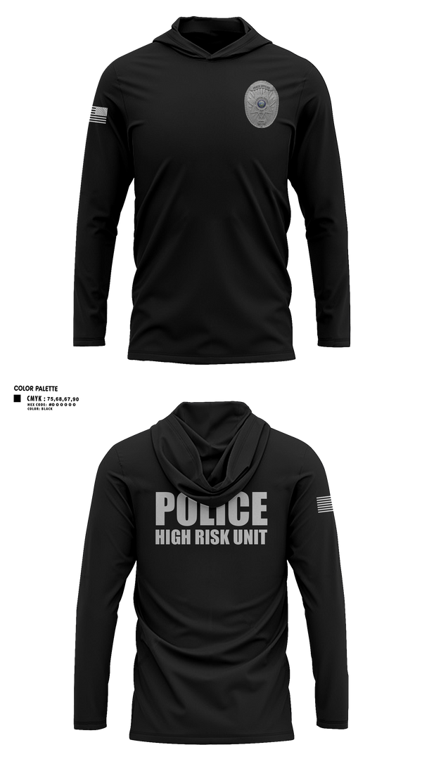 Long Sleeve Performance Shirt with hood, Police High Risk Unit, Police, Teamtime, Team time, sublimation, custom sports apparel, team uniforms, spirit wear, spiritwear, sports uniforms, custom shirts, team store, custom team store, fundraiser sports, apparel fundraiser