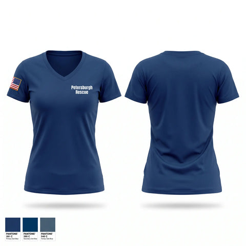 Womens Short Sleeve Vneck Shirt, Petersburgh Rescue, EMS/EMT, Teamtime, Team time, sublimation, custom sports apparel, team uniforms, spirit wear, spiritwear, sports uniforms, custom shirts, team store, custom team store, fundraiser sports, apparel fundraiser