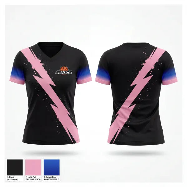 Womens Short Sleeve Vneck Shirt, Sonics, Women's Basketball, Teamtime, Team time, sublimation, custom sports apparel, team uniforms, spirit wear, spiritwear, sports uniforms, custom shirts, team store, custom team store, fundraiser sports, apparel fundraiser