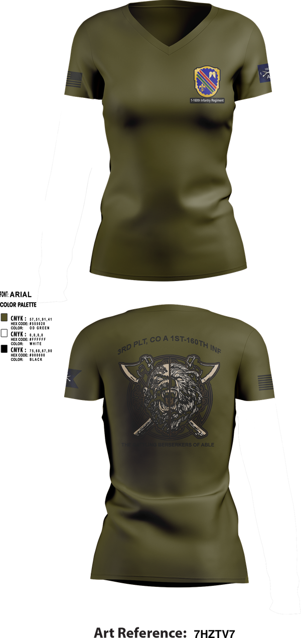 Womens Short Sleeve Vneck Shirt, Co A, 1st-160th INF, 79th IBCT, , Teamtime, Team time, sublimation, custom sports apparel, team uniforms, spirit wear, spiritwear, sports uniforms, custom shirts, team store, custom team store, fundraiser sports, apparel fundraiser