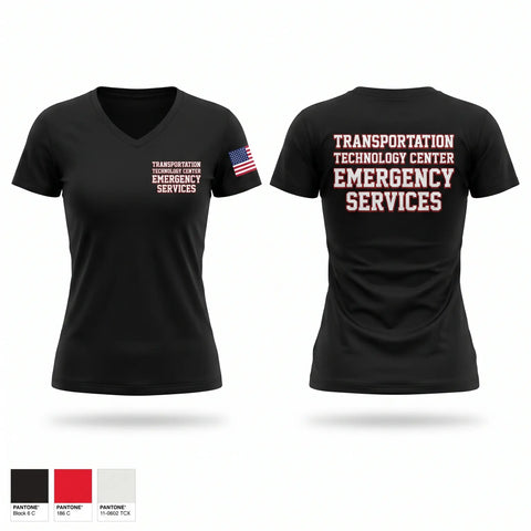 Womens Short Sleeve Vneck Shirt, Transportion Technology Center Emergency Services, Fire Department, Teamtime, Team time, sublimation, custom sports apparel, team uniforms, spirit wear, spiritwear, sports uniforms, custom shirts, team store, custom team store, fundraiser sports, apparel fundraiser
