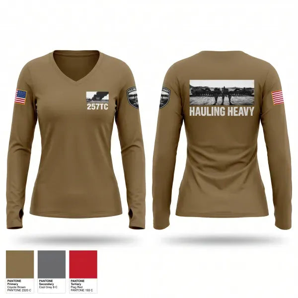 Womens Long Sleeve Vneck Shirt, 257TC, Army, Teamtime, Team time, sublimation, custom sports apparel, team uniforms, spirit wear, spiritwear, sports uniforms, custom shirts, team store, custom team store, fundraiser sports, apparel fundraiser