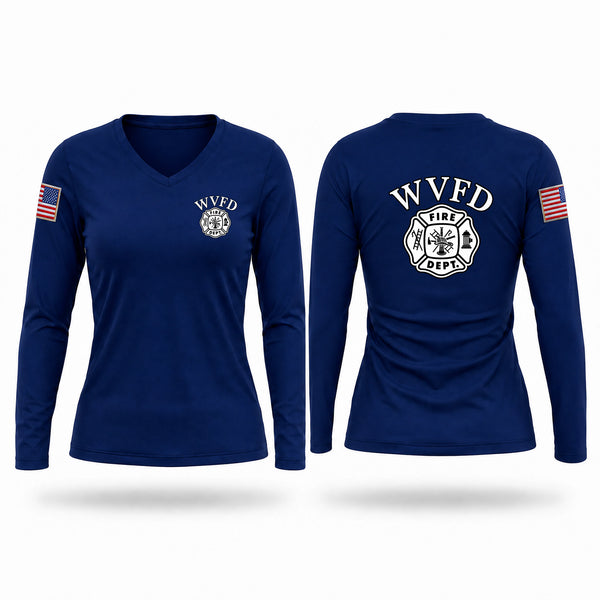 Womens Long Sleeve Vneck Shirt, Winterville Fire Department, Fire Department, Teamtime, Team time, sublimation, custom sports apparel, team uniforms, spirit wear, spiritwear, sports uniforms, custom shirts, team store, custom team store, fundraiser sports, apparel fundraiser