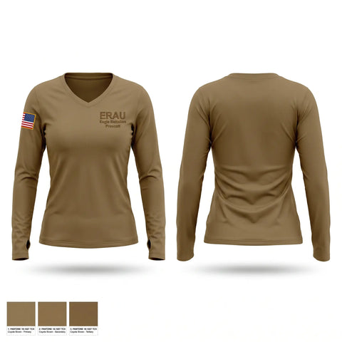 Womens Long Sleeve Vneck Shirt, ERAU Eagle Battalion Prescott, Army, Teamtime, Team time, sublimation, custom sports apparel, team uniforms, spirit wear, spiritwear, sports uniforms, custom shirts, team store, custom team store, fundraiser sports, apparel fundraiser