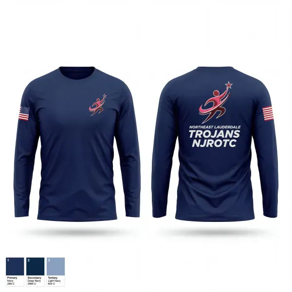 Long Sleeve Performance Shirt, Northeast Lauderdale Trojans NJROTC, Navy, Teamtime, Team time, sublimation, custom sports apparel, team uniforms, spirit wear, spiritwear, sports uniforms, custom shirts, team store, custom team store, fundraiser sports, apparel fundraiser