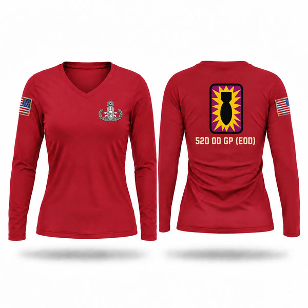 Womens Long Sleeve Vneck Shirt, 52D Ordnance Group (EOD), Army, Teamtime, Team time, sublimation, custom sports apparel, team uniforms, spirit wear, spiritwear, sports uniforms, custom shirts, team store, custom team store, fundraiser sports, apparel fundraiser